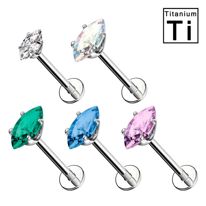 Awaken - Wholesale Single Earring - Titanium Labret Piercing “Olive” Shaped - PWC-0152