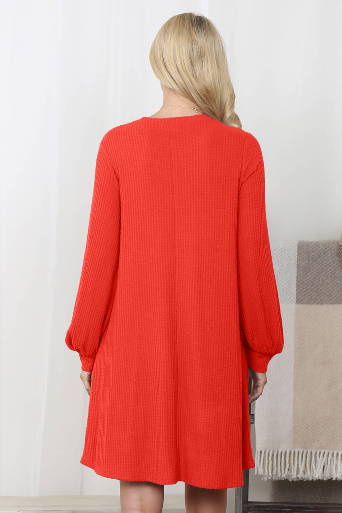 You & Me - Wholesale Dress - Women's - YMD10051V-BRUSHED WAFFLE BUBBLE SLEEVE POCKET DRESS17