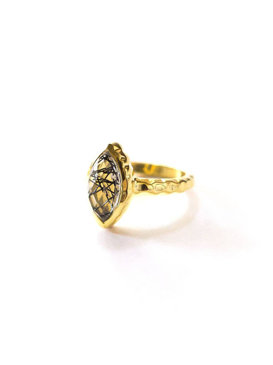 Fair Anita - Wholesale Cocktail/Statement Ring - Almond Black Rutile Ring - Brass1