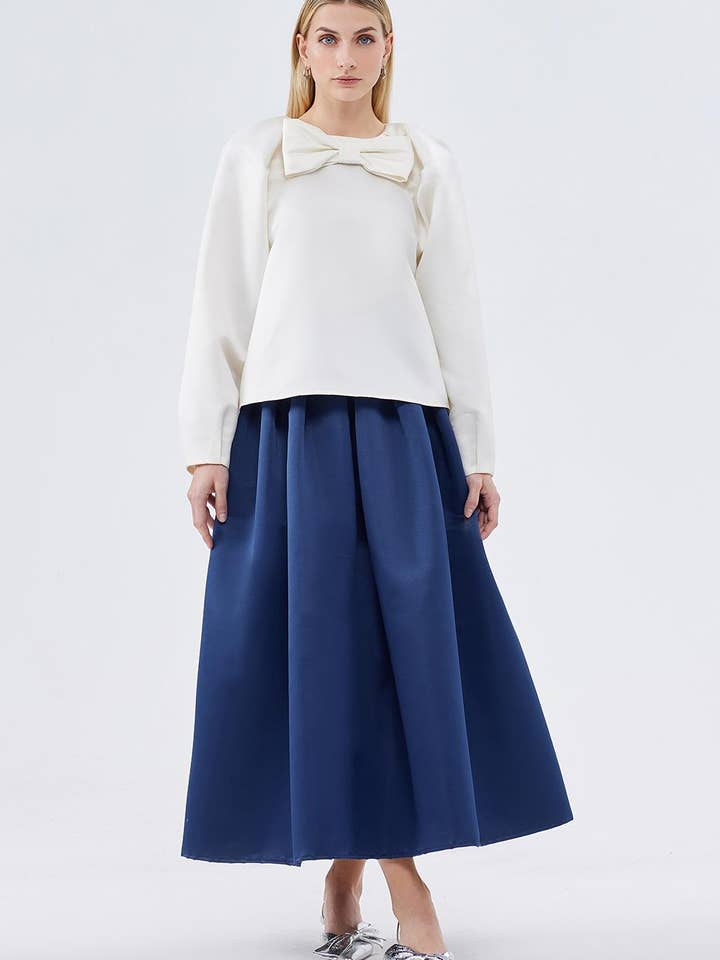 Candy Bow Taffeta Blouse Ecru voor wholesale door Kadriye Baştürk