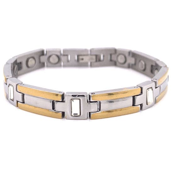 Stainless Steel & Gold PVD Coated Germanium Magnetic Bracelet for wholesale by WJW