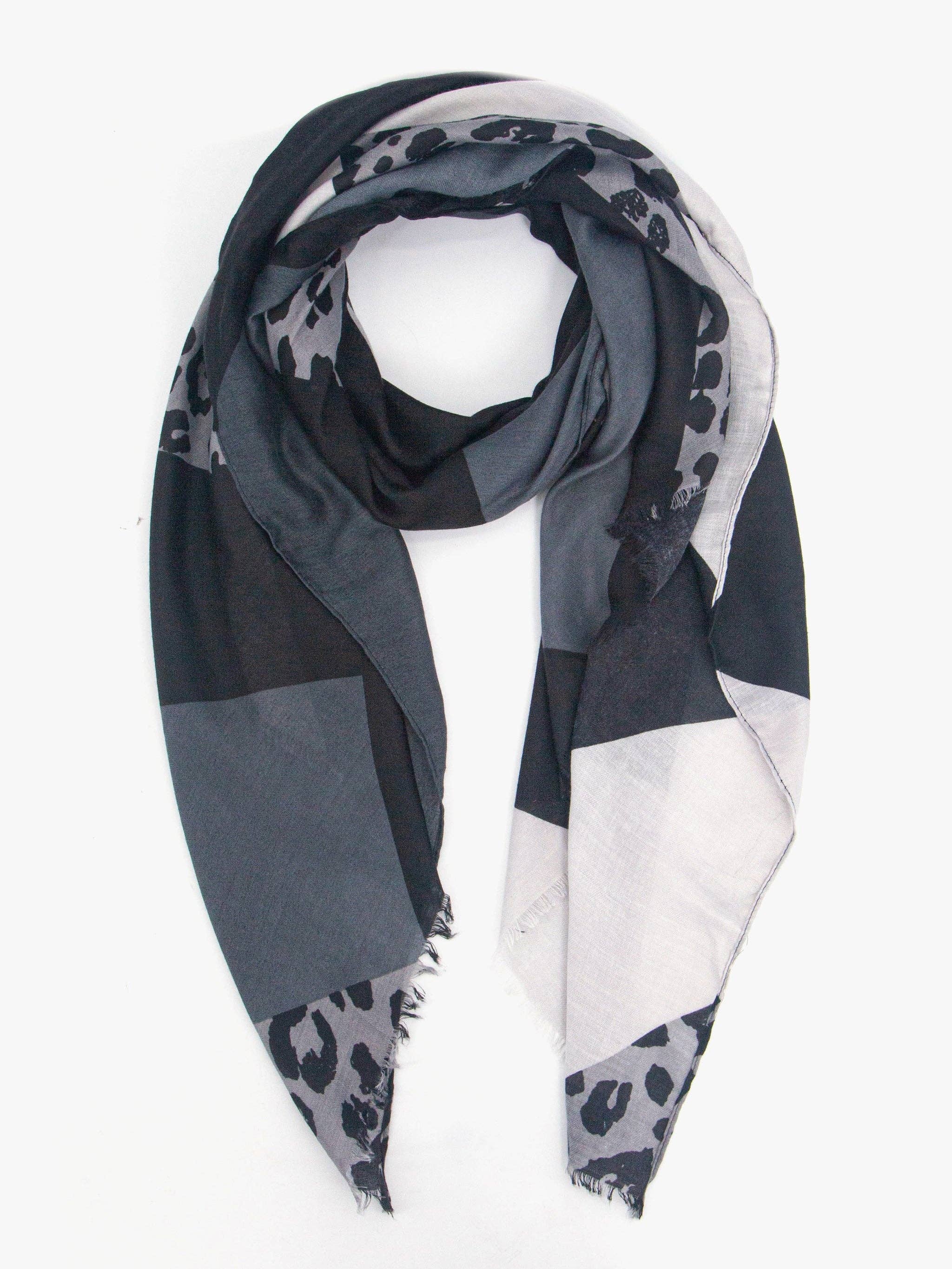 Sarta Accessories - Wholesale Scarf - Women's - Patricia Lightweight Scarf - Dark Grey, Colour Block Leopard