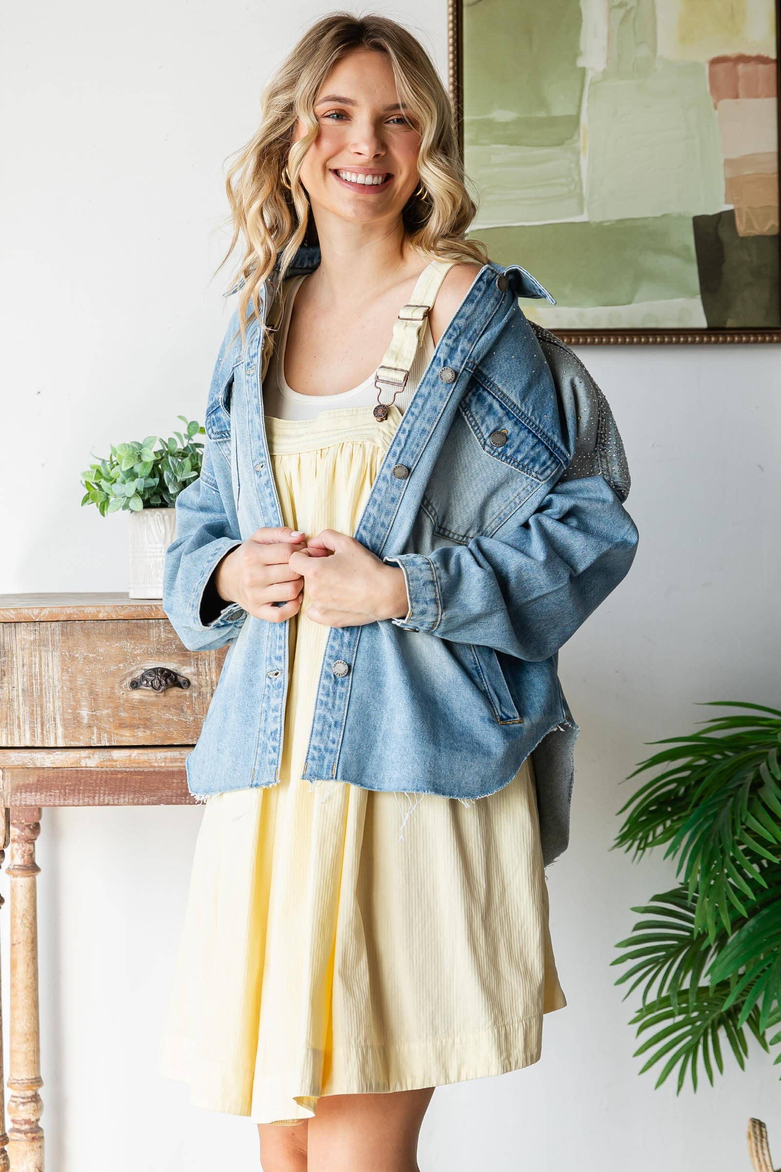 Med Wash Rhinestone gewassen spijkerjack voor groothandel op Faire2