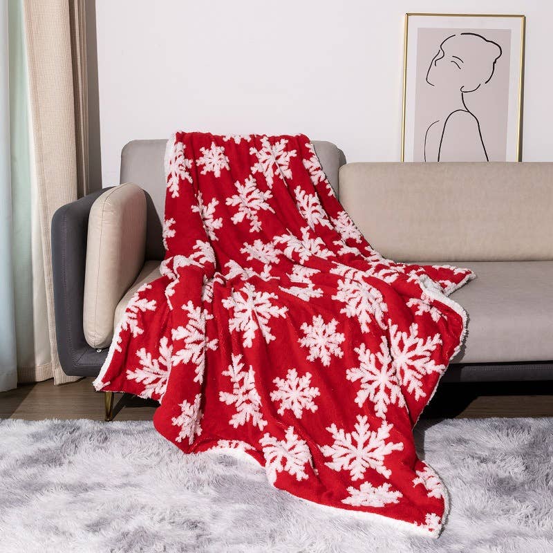 HIDDENBRAND - Wholesale Throw Blanket - Christmas snowflake fluffy fleece cozy sofa throw blanket0
