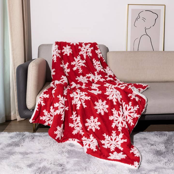 HIDDENBRAND - Wholesale Throw Blanket - Christmas snowflake fluffy fleece cozy sofa throw blanket