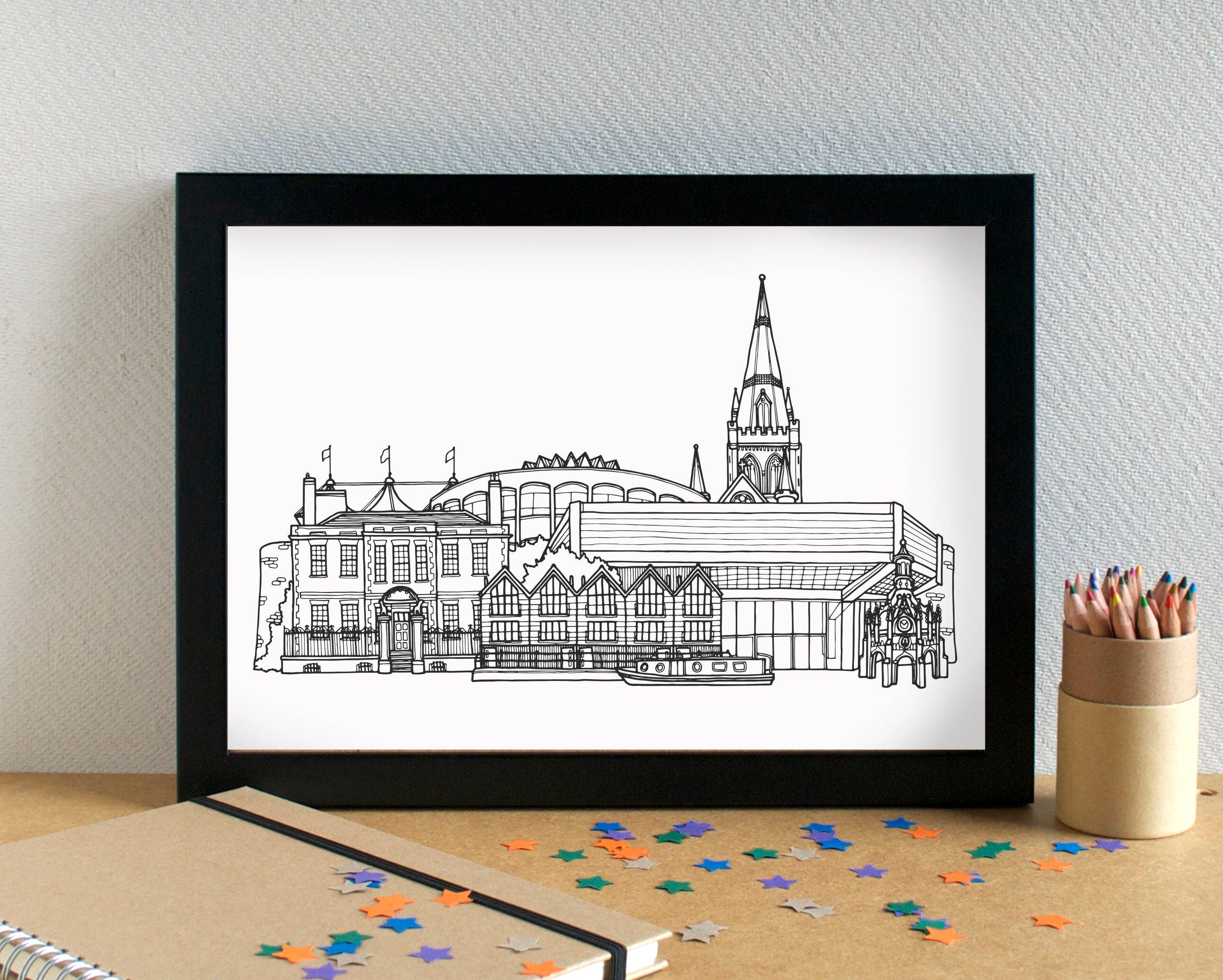 Becka Griffin Illustration - Wholesale Art Print - Chichester Skyline Landmarks Art Print - unframed0