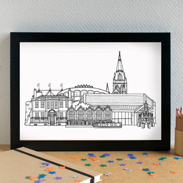 Becka Griffin Illustration - Wholesale Art Print - Chichester Skyline Landmarks Art Print - unframed