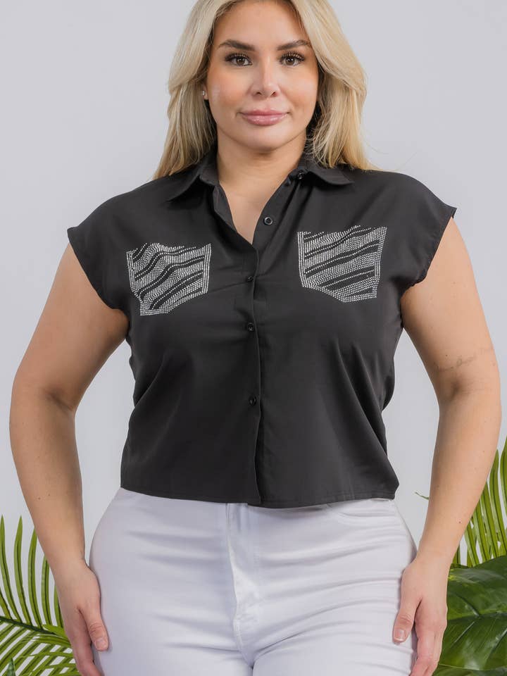 Plus Size Dam Rhinsten Crop Top för wholesale av Fashion Space