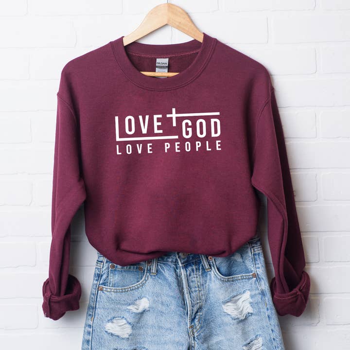 Love God Love People | Sweatshirt | Religious | Faith for wholesale by Uplifting Threads Co Wholesale