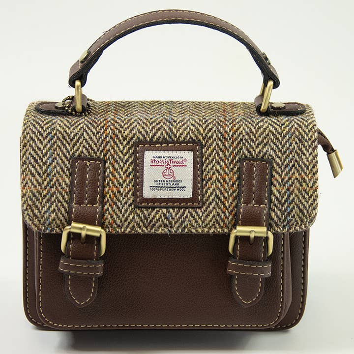 Harris Tweed Mini Satchel Bag 7/Brown for wholesale by MANAV