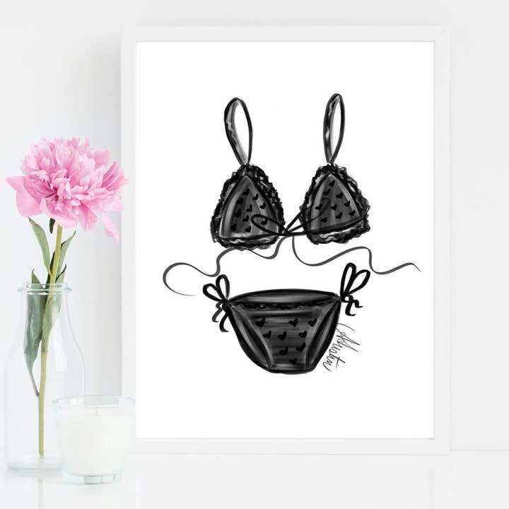 Black Lace Fashion Illustratie, Slaapkamer muurkunst, Mode voor wholesale door PLTStudio