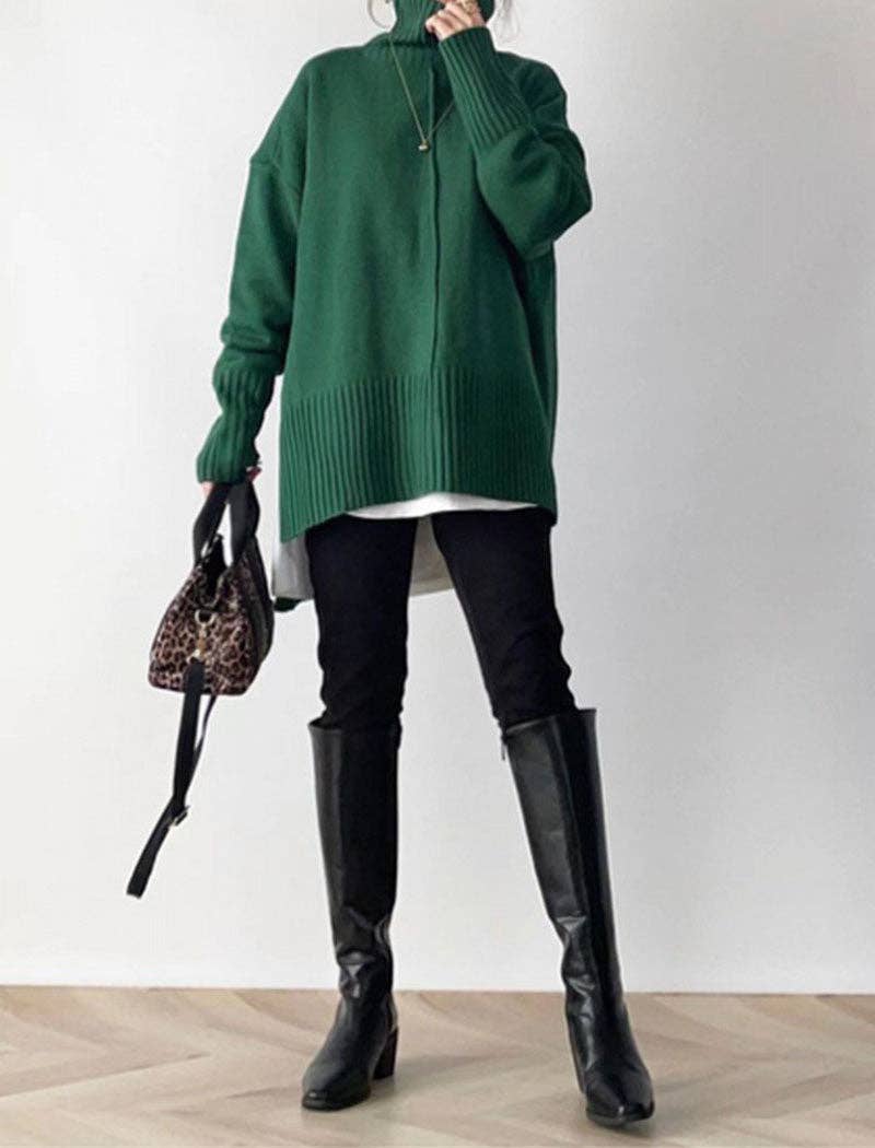 Masyal – Großhandel Tunika-Pullover – Damen – Grobstrick-Pullover mit hohem Kragen und Oversize-Passform6