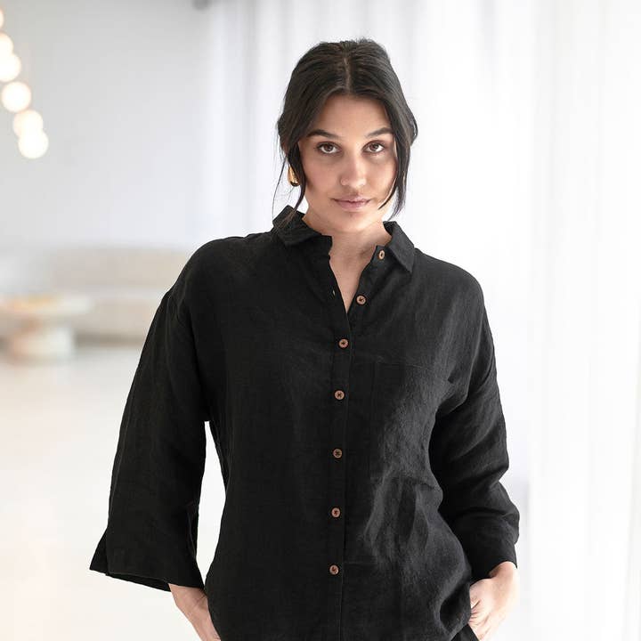 Fundamental Linen Shirt - Black for wholesale by Eadie Lifestyle