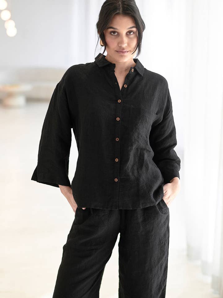 Wide Leg Linen Pant - Black for wholesale on Faire7