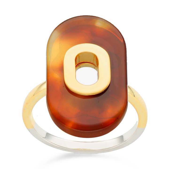Anillo de plata dorada ovalada de acetato marrón para venta al por mayor de ORUS BIJOUX