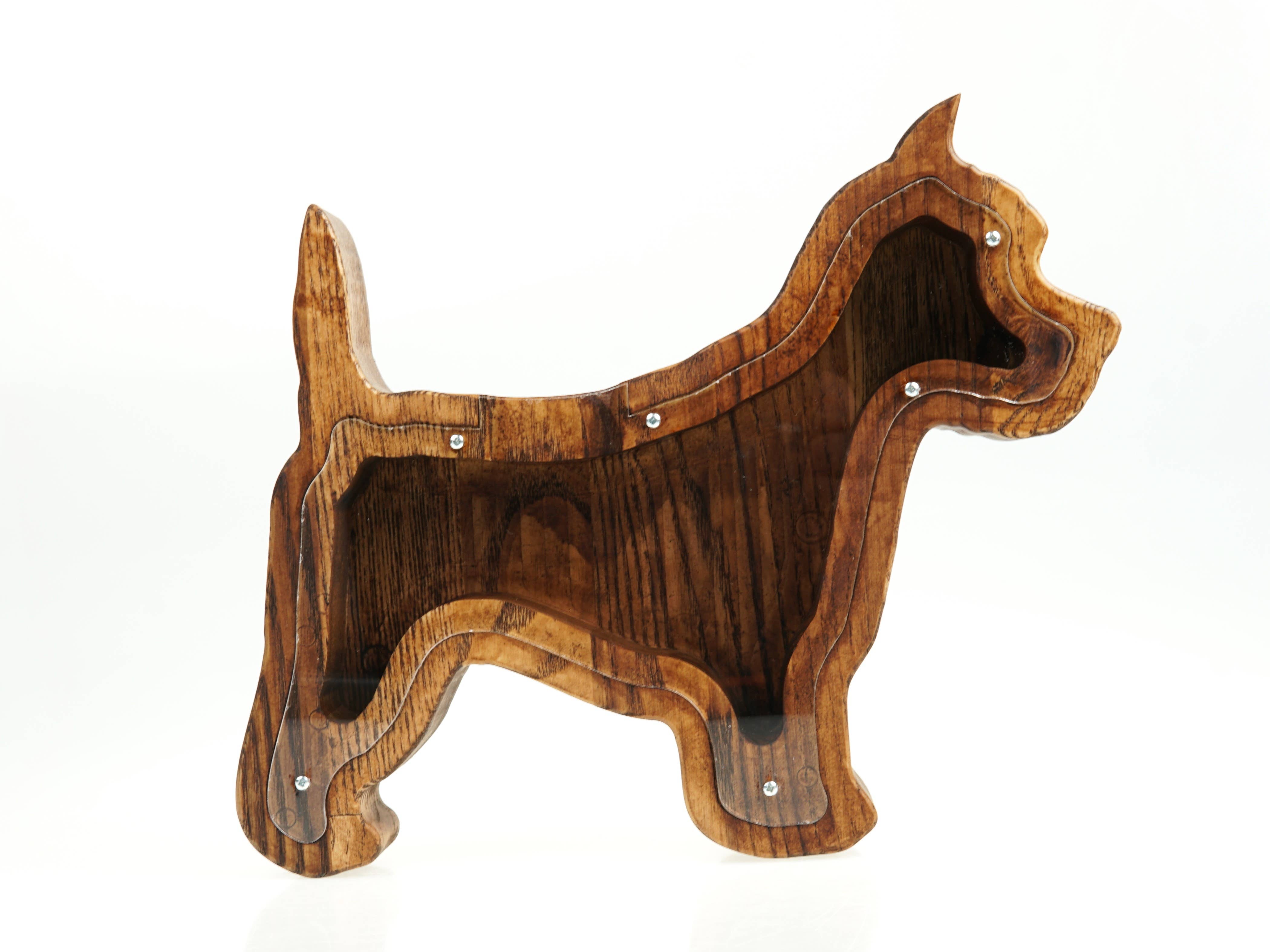 PromiDesign - Venta al por mayor Tarro de monedas/hucha de cerdito - Hucha de Madera con Forma de Perro (M, Marrón)3