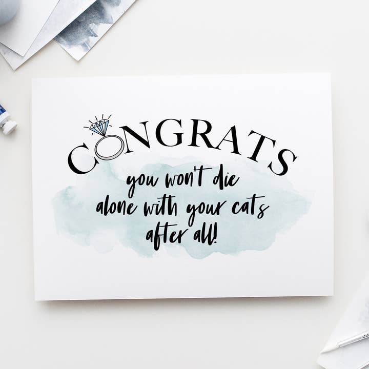 Funny Cat Engagement Card - Wedding Card - Engaged Card for wholesale by Slate + Brush Design Studio