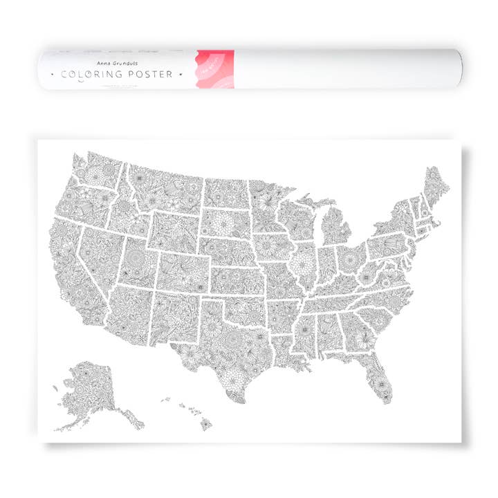Flowers United States Coloring Map for wholesale by Anna Grunduls Design