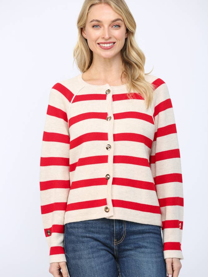 BUTTON DETAIL STRIPE PATTERN RAGLAN SLV CARDIGAN FW15810 for wholesale by FATE