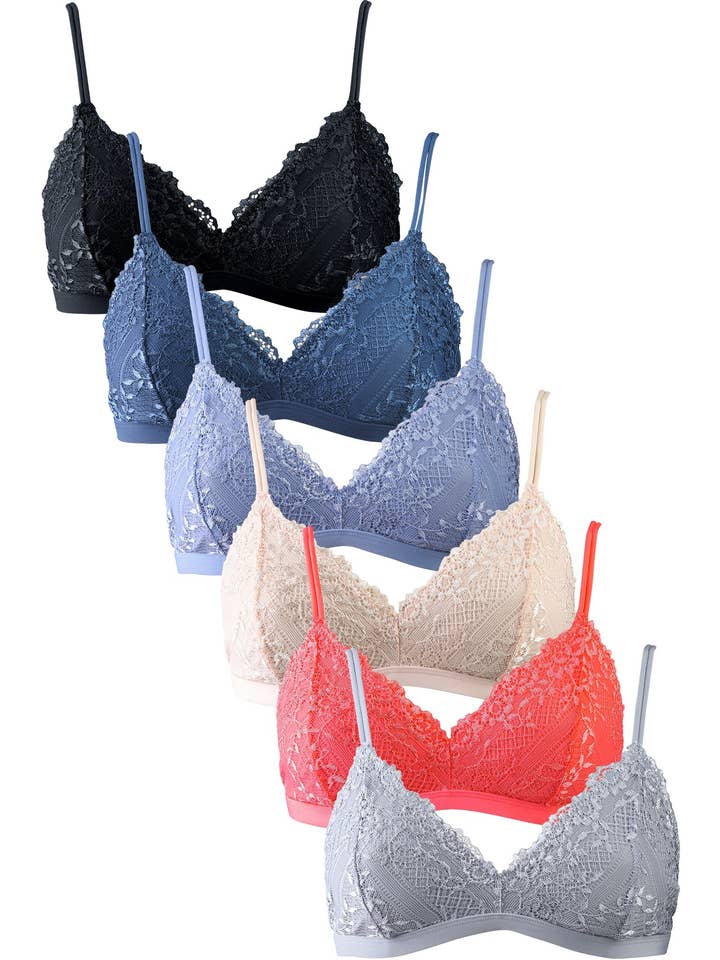 PACK OF 6 SOFRA WOMEN'S FULL CUP ALLOVER LACE BRA (BR8084BL) for wholesale by 247 Frenzy