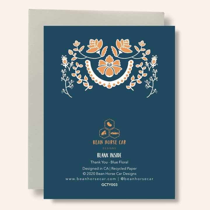 Bean Horse Car Designs - Wholesale Thank You Card - Thank You - Blue Floral Greeting Card2