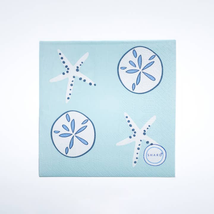 Shard at Home - Wholesale Disposable Napkin - Aqua Shells Paper Cocktail Napkins1