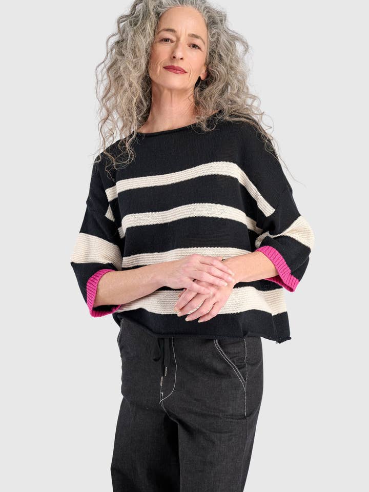 Boxy Stripes Sweater, Black/White for wholesale by Alembika