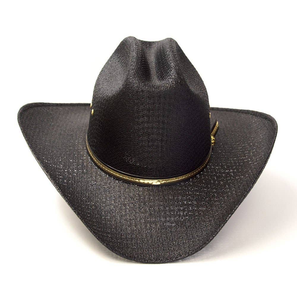 Western Express - Wholesale Cowboy Hat - Unisex - Black Straw Western Cattleman Hat with Gold Hat Band3