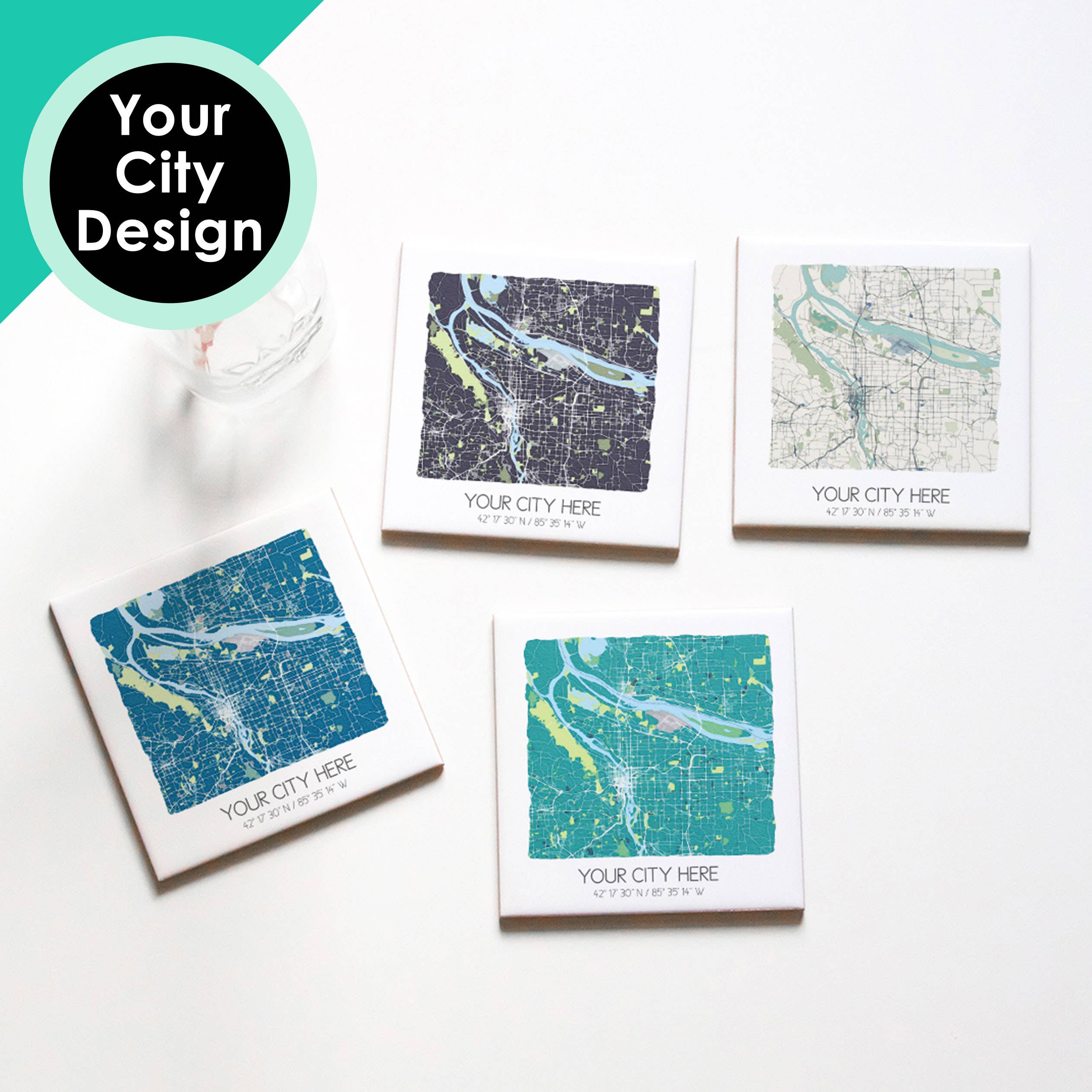 Sparks House Co. - Wholesale Coasters - Watercolor City Map Coasters - Your City - Custom Order10