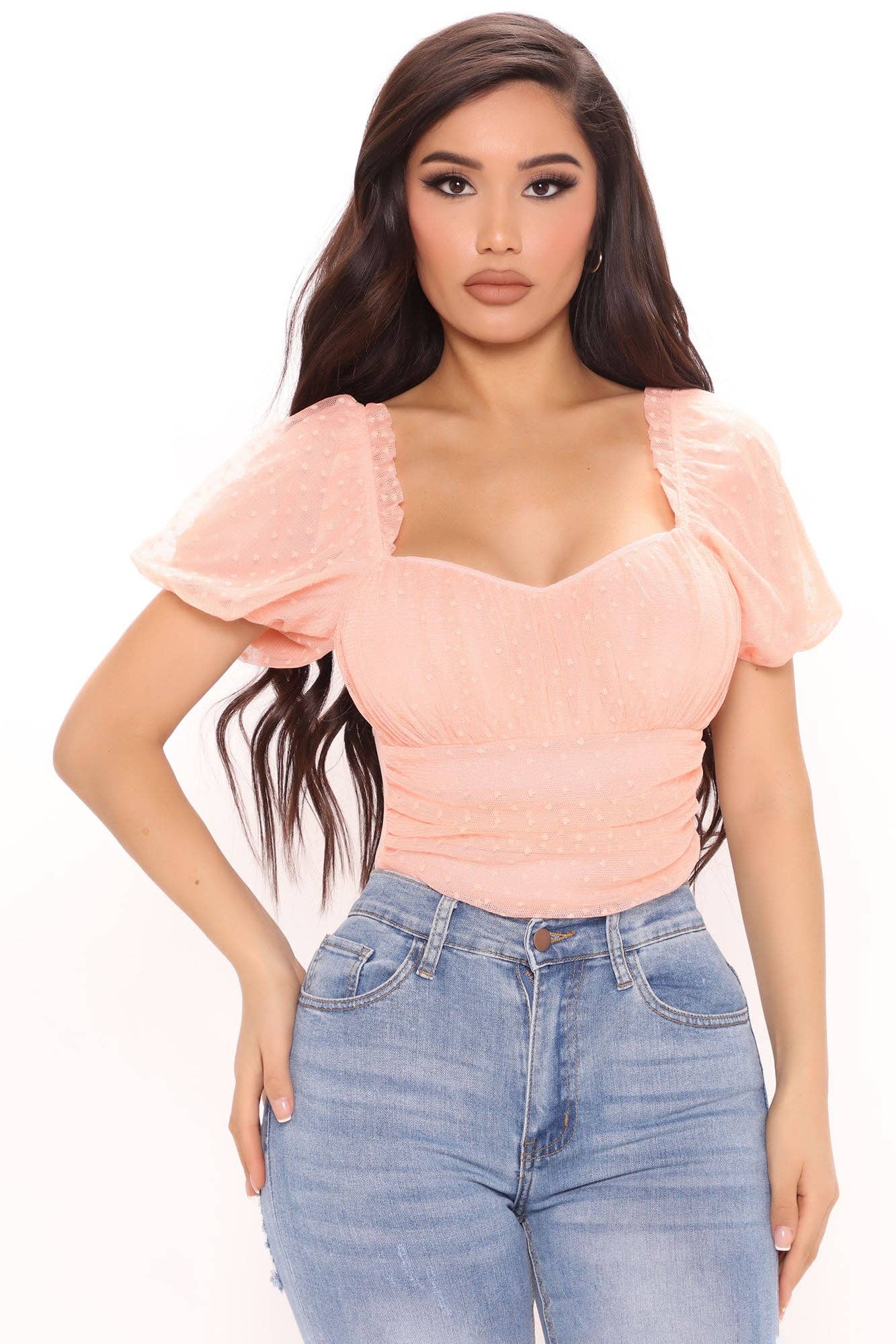 5besties inc - Wholesale Bodysuit - Women's - DOT MESH PUFF SLEEVE BODYSUITS15