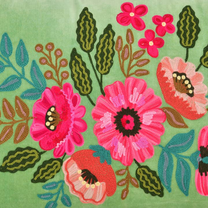 Karma Living - Wholesale Throw/Decorative Pillow - 2ABFLCC707_AQ SET/2 AQUA VLVT FLORAL PILLOW 16x24"3