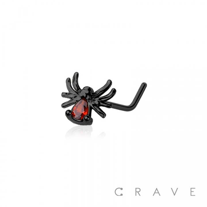 CRAVE BODY JEWELRY - Wholesale Single Earring - SPIDER 316L SURGICAL STEEL L-SHAPE NOSE STUD