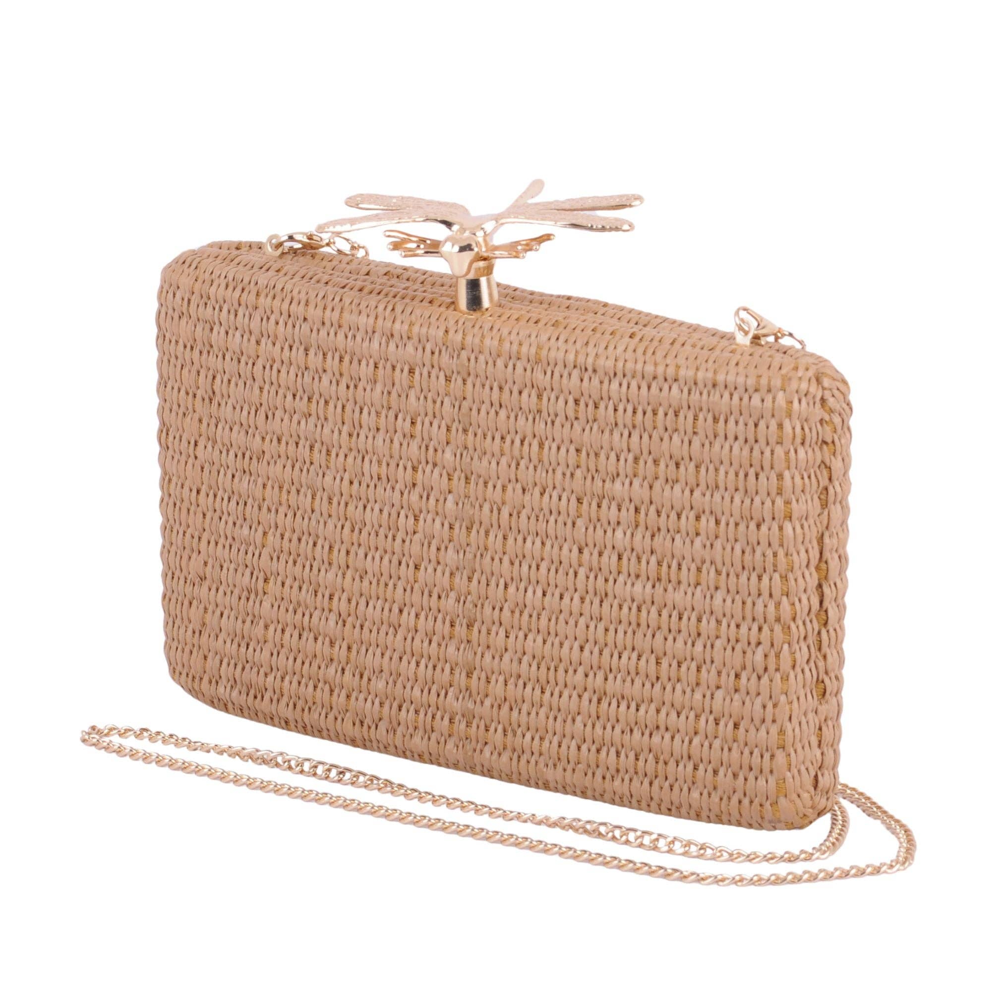 Cartera de Rafia Dragonfly Hardware con Cadena para Cruzar el