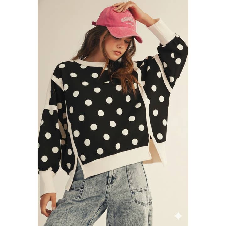 Polka Dot Loose Fit Top With Slits for wholesale by IVE