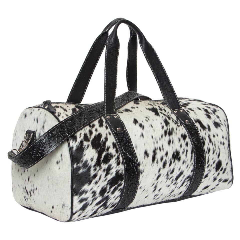 The Design Edge - Wholesale Weekender Bag - Women's - Tooling Leather Cowhide Travel Bag - AT61- Columbia0