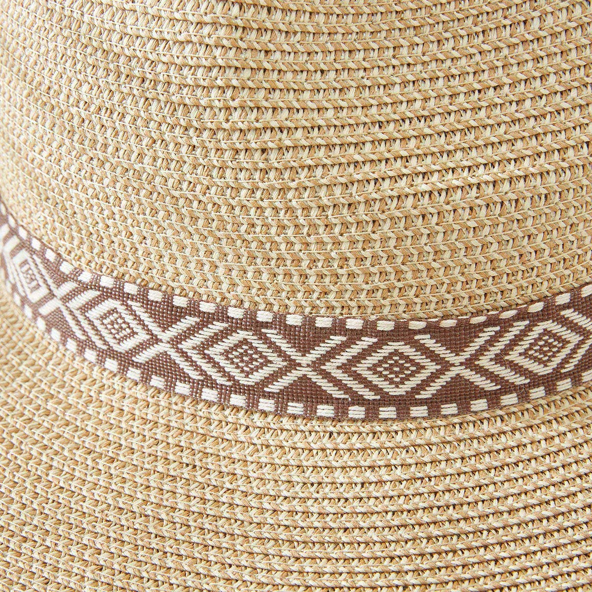 Suzie Q USA - Wholesale Straw Hat - Women's - Two Tones Straw Hat with Aztec Pattern Trim3