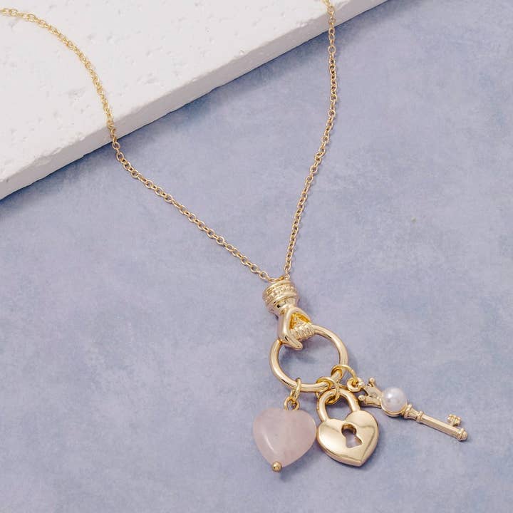 Heart Lock And Key Charms Chain Necklace for wholesale by The Looks by Fame Accessories