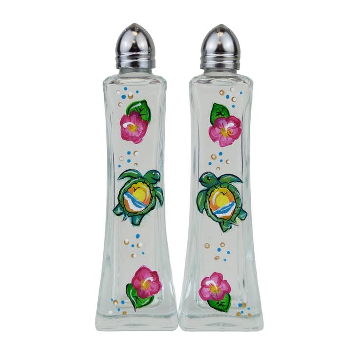 Sunset Sea Turtle Ocean Life Hand-Painted Salt & Pepper Set for wholesale by Classy Art Designs, LLC