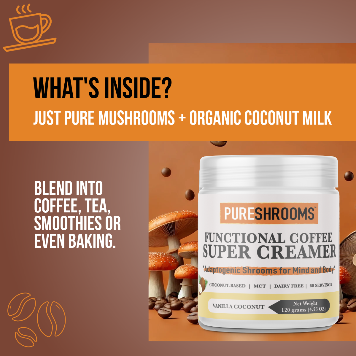 PureShrooms Inc. - Wholesale Creamer - Super Coffee Creamer (Vanilla) |Best Seller | 60 Servings5
