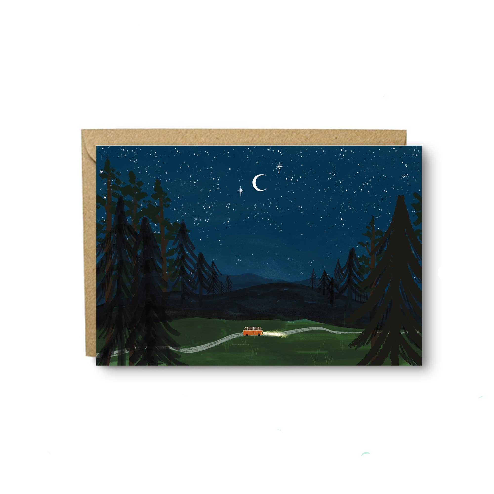 Charis Raine Illustration - Wholesale Everyday Greeting Card - Night Driving Campervan Card