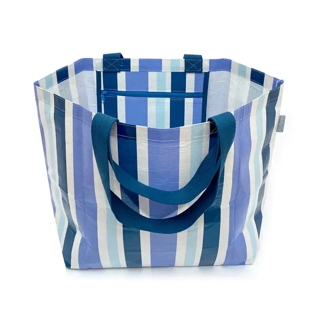 Hello Weekend - Wholesale Tote bag – Women's - Blue & White Hamptons -  Large Tote Bag with  Zip Pocket1