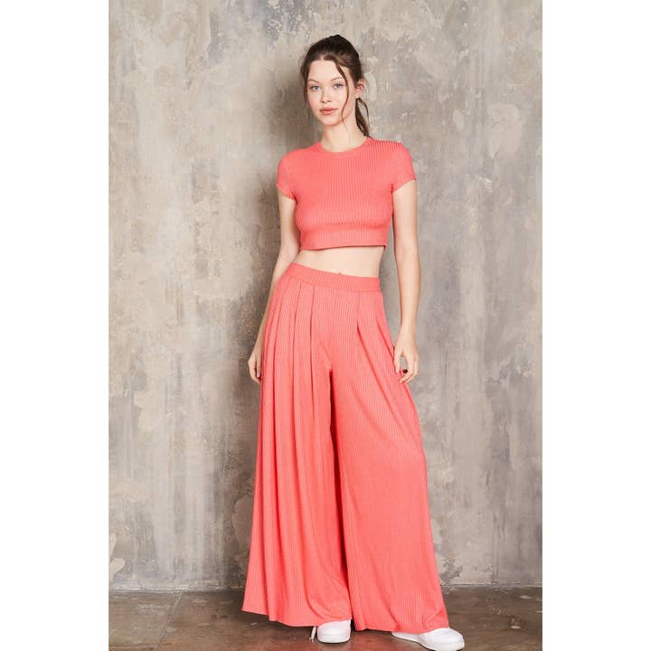 Beskåret T-shirt og plisserede buksesæt for engroshandel hos lalamia