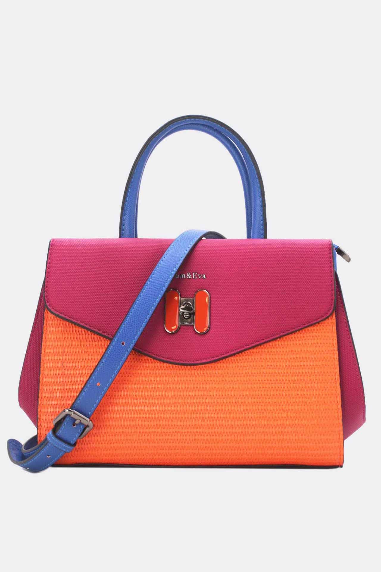 Tom&Eva (F.D.M diffusion) - Wholesale Top Handle Bag - Women's - Straw Effect Handbag with Decorative Flap 24B-60254