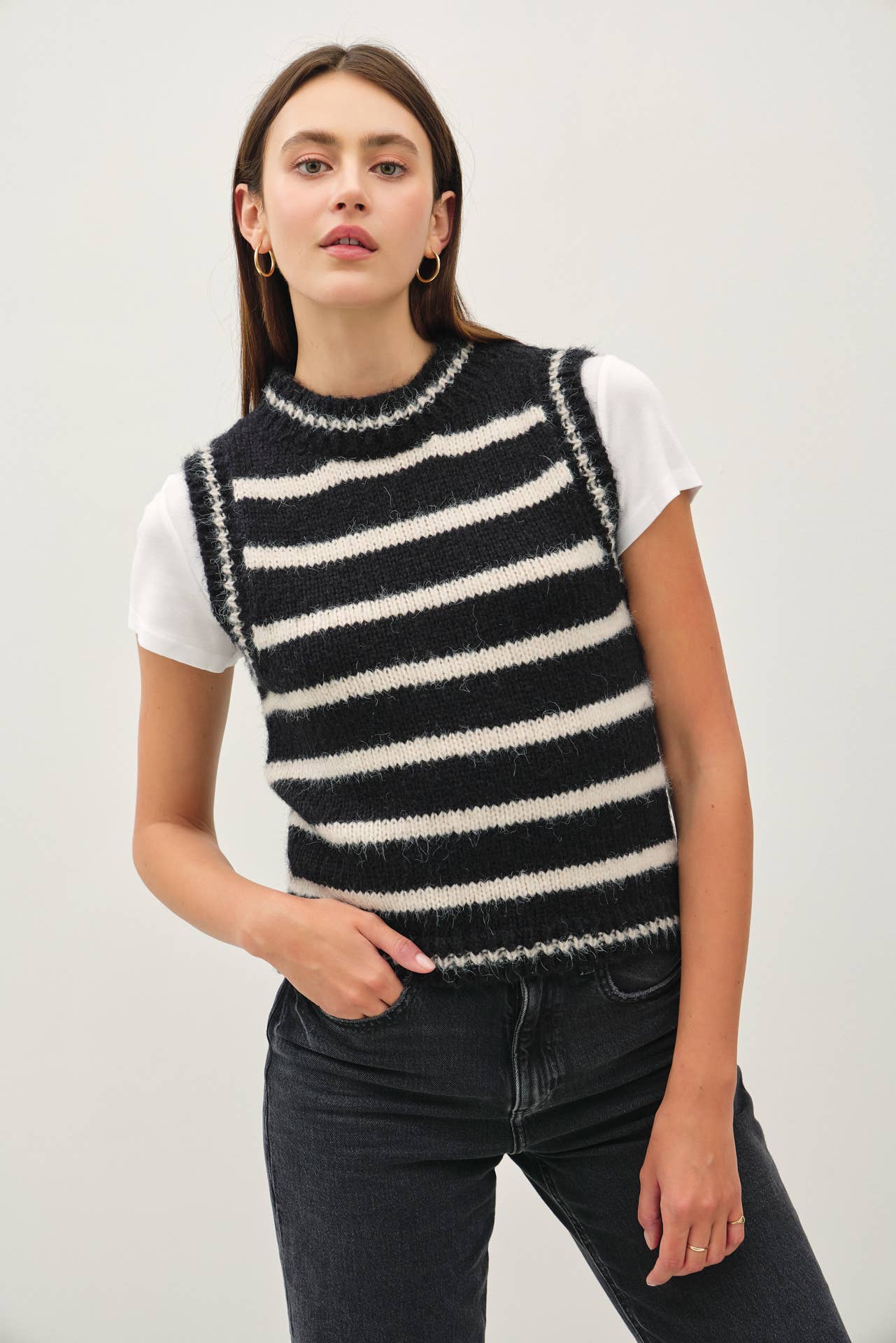 Be Cool - Vente Pull sans manches – femme - GILET EN LAINE MÉLANGÉE À RAYURES0