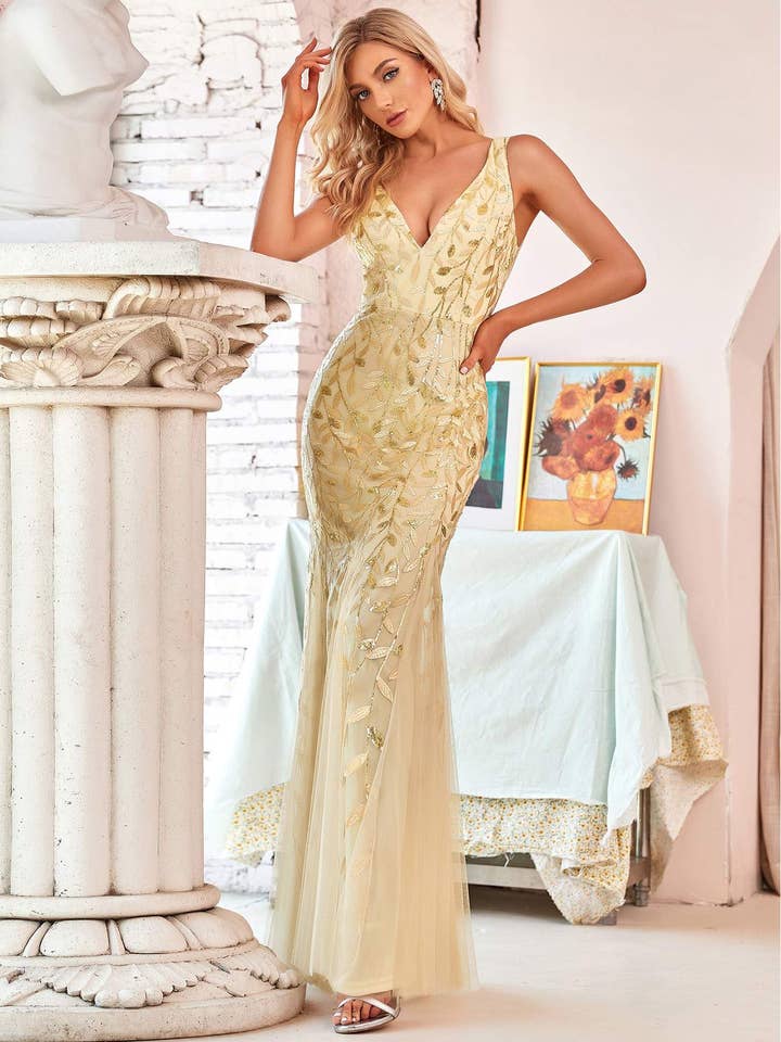 Fashion Combination - Wholesale Gown - Women's - ever pretty double v neck sequin mesh prom dress