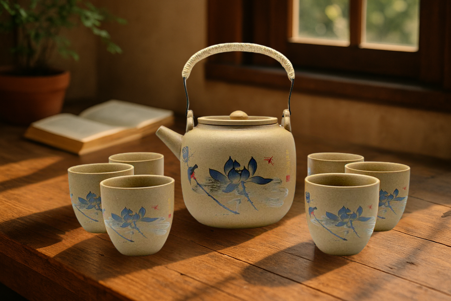 Original Source - Vente Service à thé - Service à thé en céramique Blue Lotus2