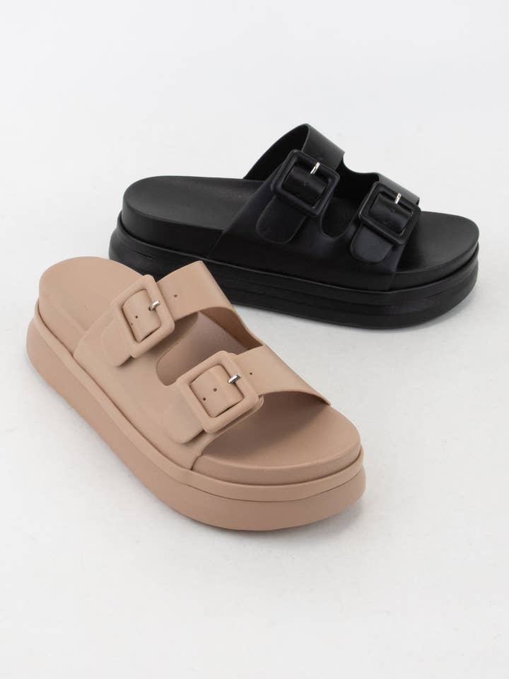 CCOCCI - Wholesale Sandals - Women's - DANASO CHUNKY PLATFORM DOUBLE BUCKLED STRAPS SANDALS