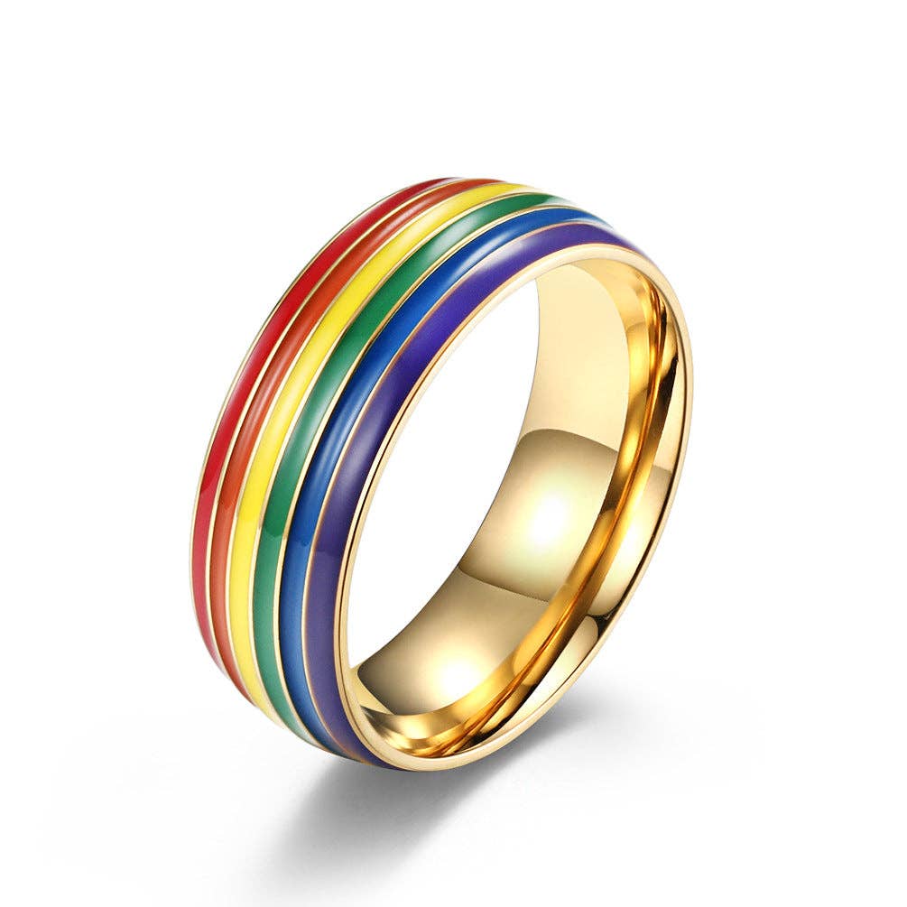 Perimade & Co. LLC - Wholesale Band/Stacked Ring - Rainbow LGBTQ Pride Stacked Band Ring in Stainless Steel0
