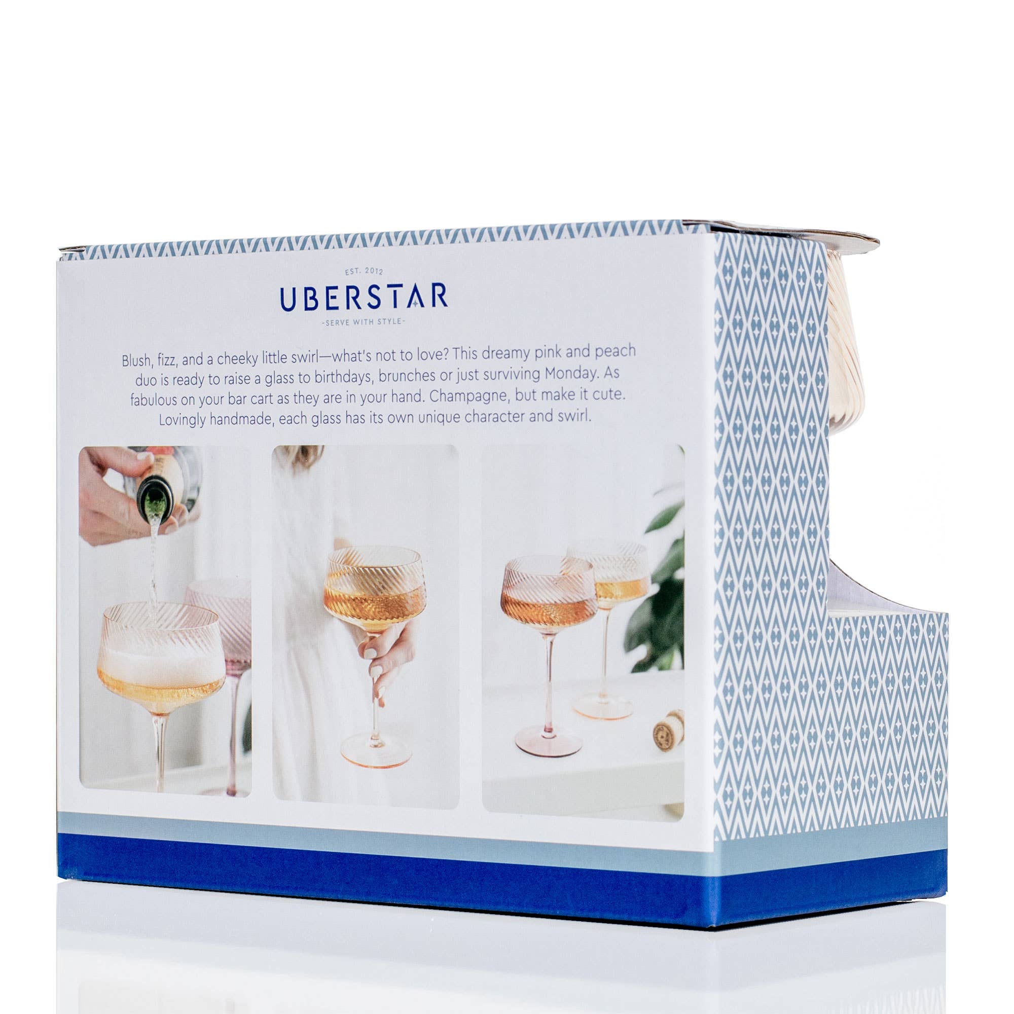 UBERSTAR - Venta al por mayor Copas de champán - Copas de Champán Twist - Juego de 2 Rosa/Melocotón7