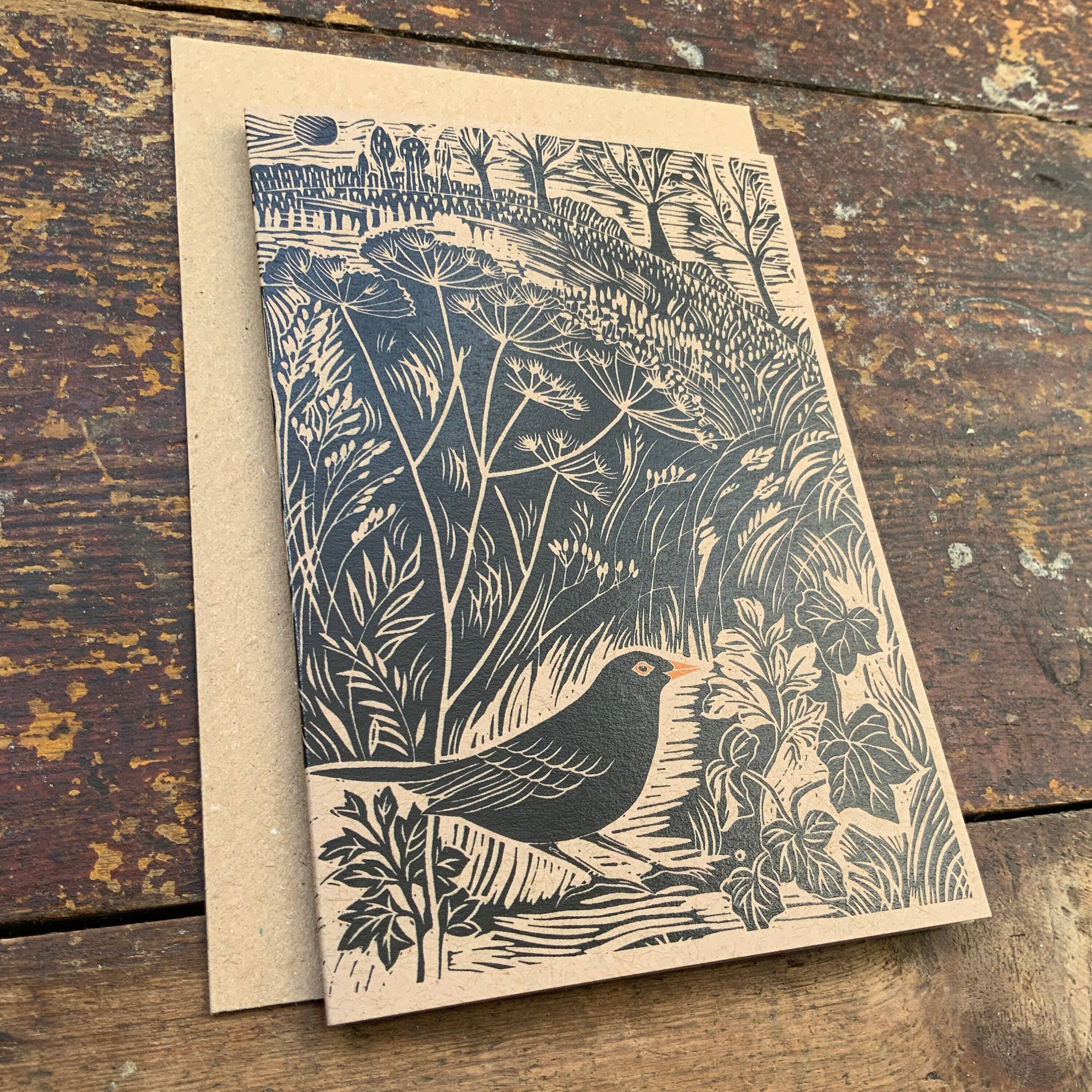 Vivienne Keable - Wholesale Birthday Card - Linocut Print - Blackbird - Greeting Card - Birthday Card -2